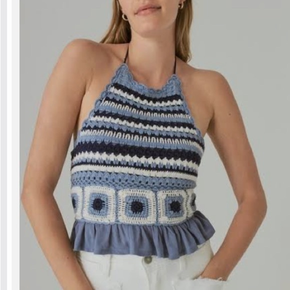 Lucky Brand Crochet Halter indingo Top - Picture 1 of 5